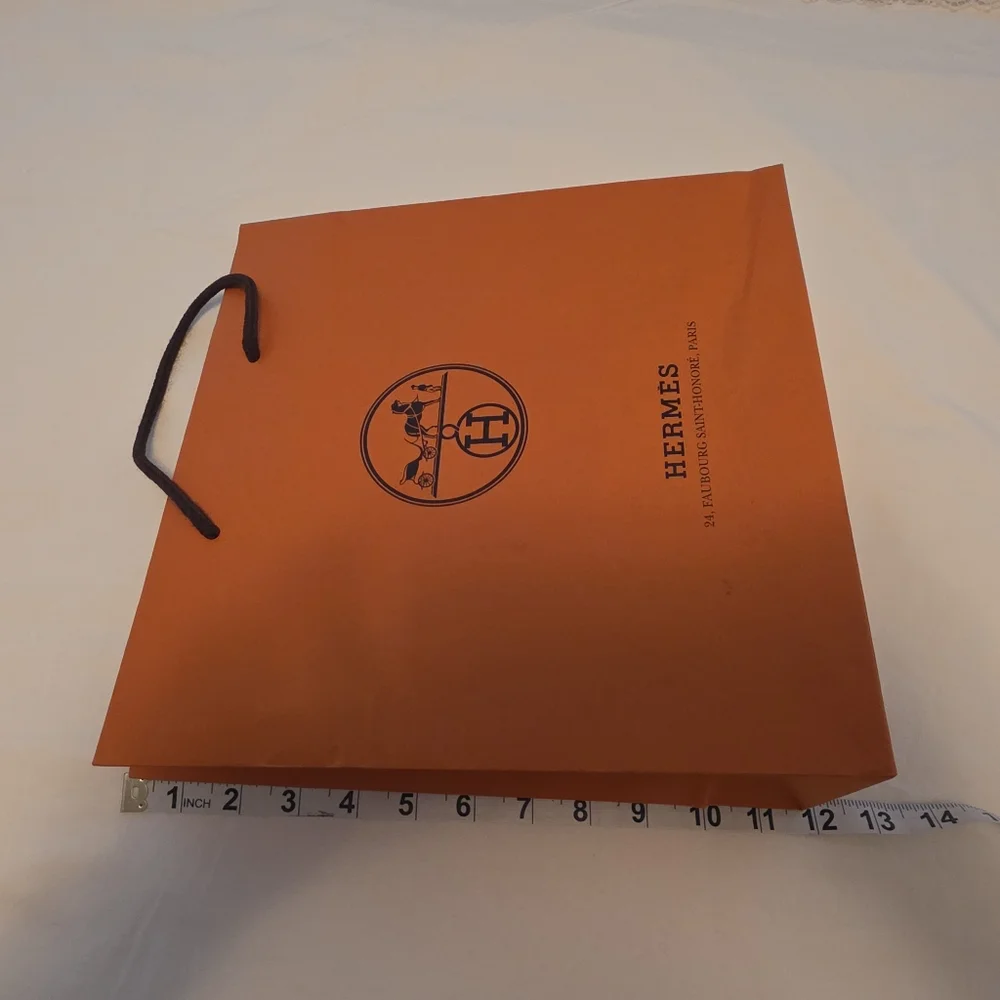 Authentic Hermès Orange Shopping Bag with Black Logo – 13” x 12” x 5”